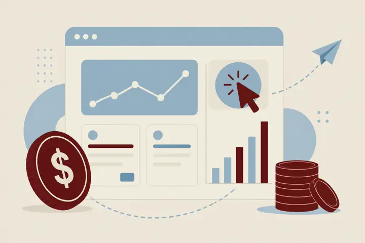 Illustration: Anzeigen Budget und Auswertung. KI generiert.