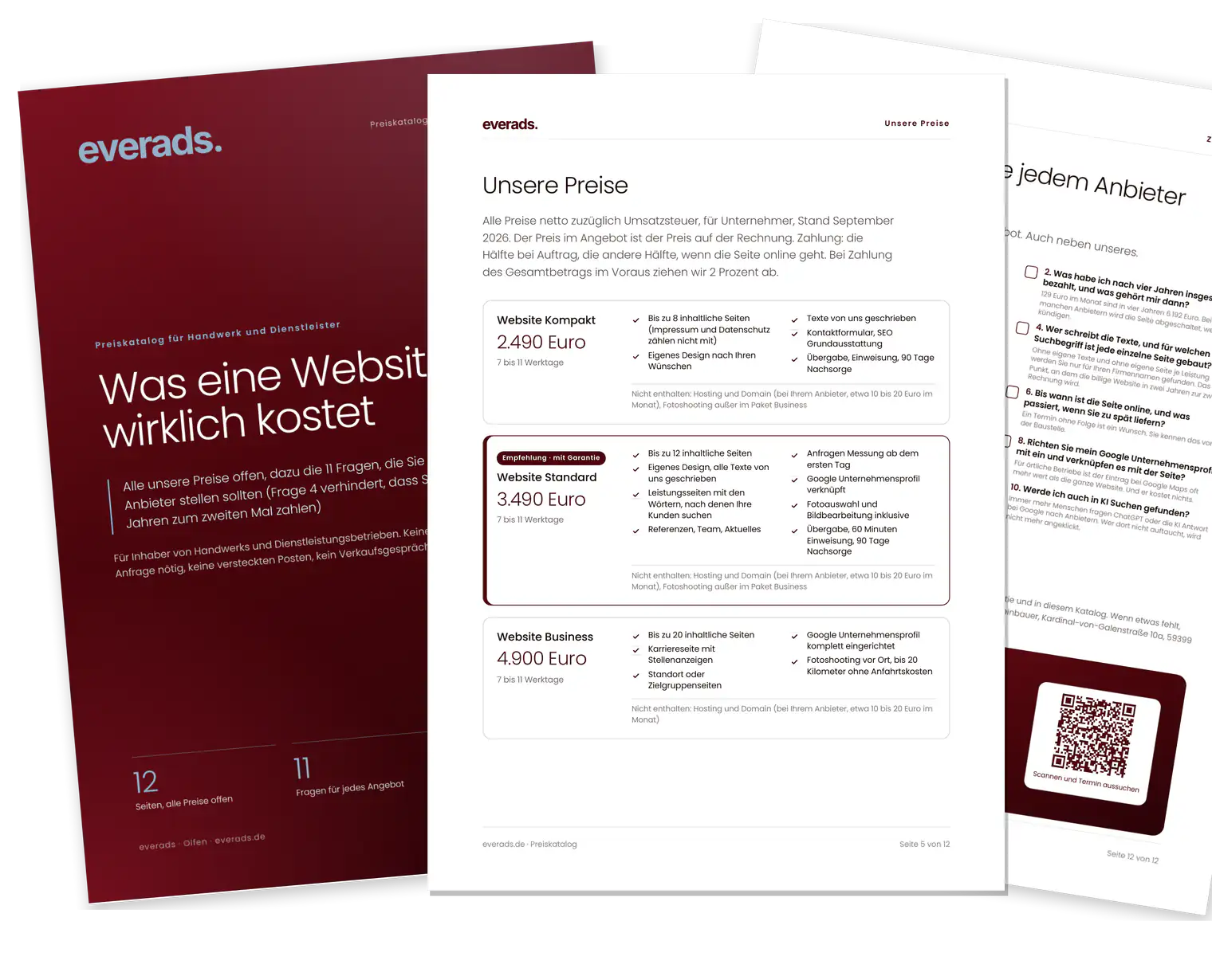 Preiskatalog: Was eine Website wirklich kostet, 12 Seiten als PDF mit allen Preisen